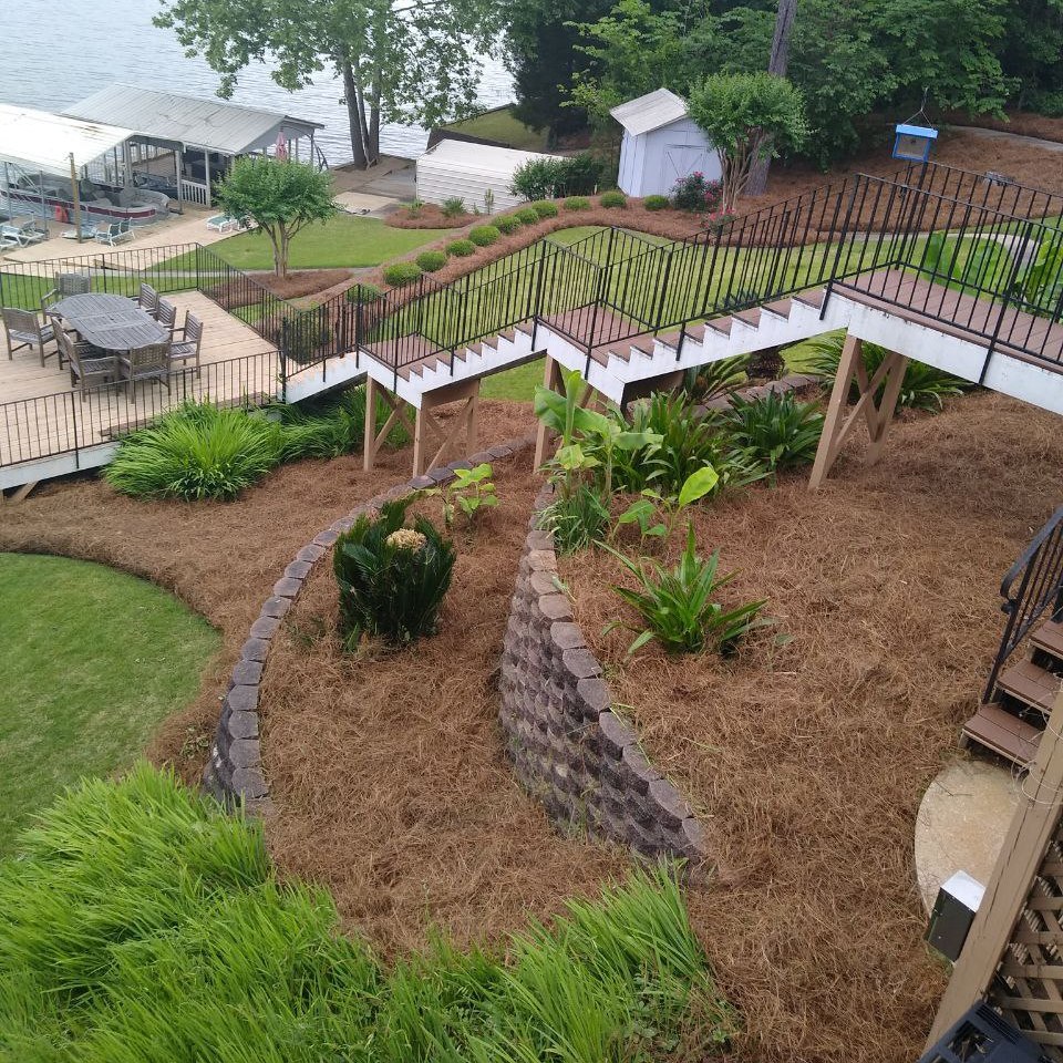 Landscaping - Pine Straw Installation - Retaining Wall - Shelby County Alabama